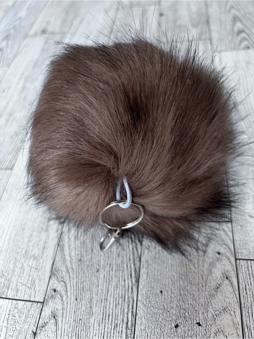 Large 5 inch Brown Stone Faux Fur Pom Keychain - Purse Charm Women Accessories